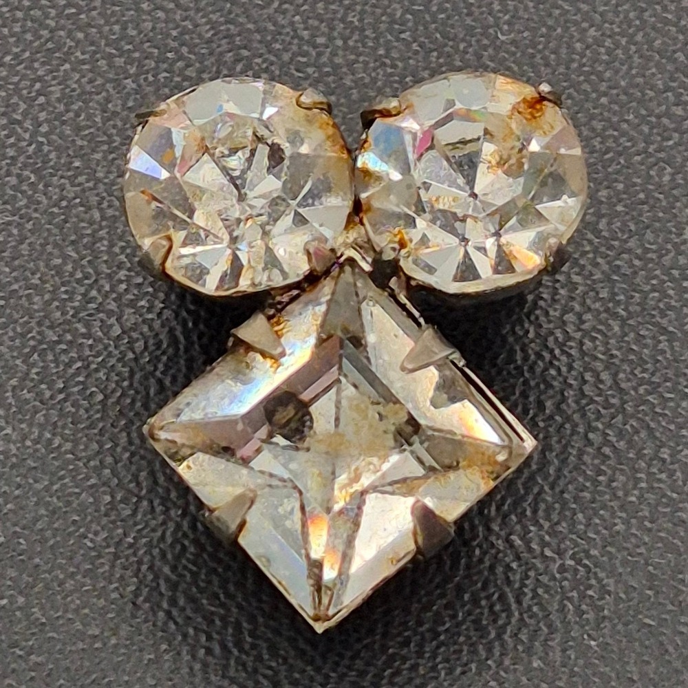 Vintage Rhinestone Brooch Pin Clear Silver Tone Small Geometric Cluster